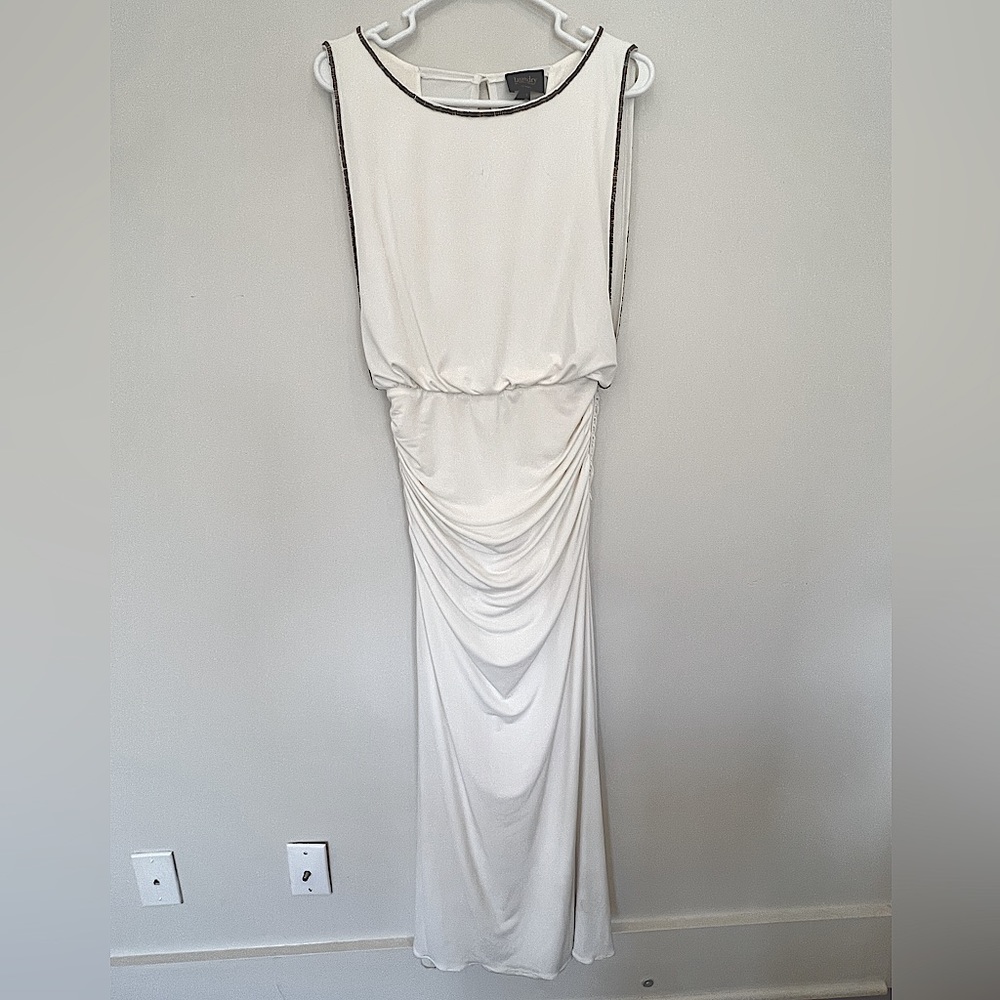 Laundry by Shelli Segal White Beaded Cocktail Maxi Dress Size 0